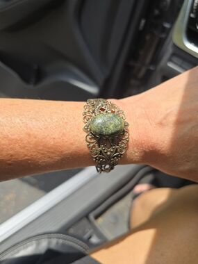 Filigree Bracelet with Green Oval Stone